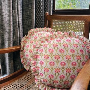 Premium Poly Linen <b>Round</b> <b>Cushion</b> Covers with Frills Durable Washable <b>Cushion</b> Case for Home Hotel Designer Decor - Product Image 1