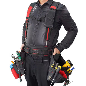 Heavy Duty Tool <b>Belt</b> With Multiple Pockets Black And <b>Red</b> Tools Organizer Waist Bag For Electricians And Mechanics - Product Image 5
