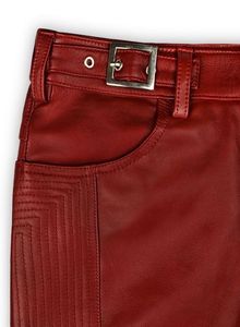 Pantalones de moto de cuero rojo para hombre con cremalleras falsas, cintura media, corte recto, para otoño - Product Image 6