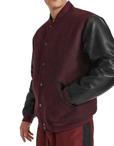 Blouson Bomber Varsity en Laine Bordeaux avec Manches en Cuir PU Noir, Broderie Chenille Personnalisée, Style Urbain pour Hommes - Product Image 5