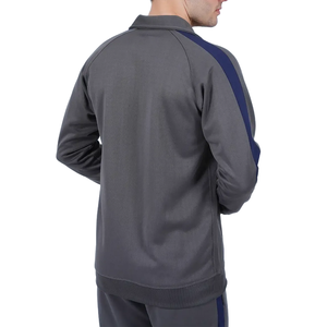 Men's Navy blue Tracksuit Full <b>Zip</b> Jacket And <b>Jogger</b> Pants Set With White Stripes Side <b>Pockets</b> Casual Autumn Wear - Product Image 5