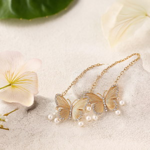 Butterfly Diamond Pearl Matte Ear Chain - Product Image 2