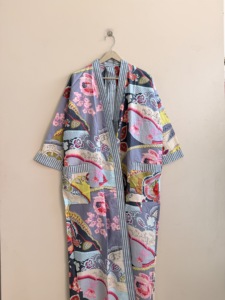 Bata kimono larga de algodón transpirable para mujer - Product Image 6