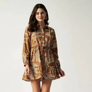 Vestido Mini Elegante de Algodón para Mujer con Encaje y Mangas Largas Estampadas, Túnica Casual para Otoño, Venta al Por Mayor - Product Image 1