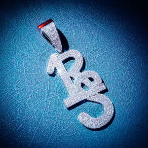 Pendentif lettre RS serti de diamants, moissanite taille brillant ronde, micro-incrustation, bijoux hip-hop unisexe - Product Image 5
