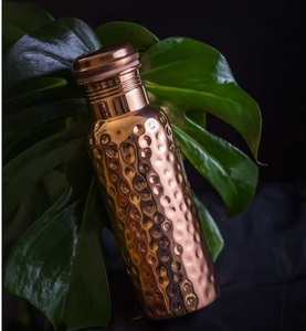 Traditional <b>Copper</b> <b>Drinking</b> <b>Bottle</b> with Lid Eco-Friendly Classic Design Smooth Finish for Home Office School Gym & Outdoor Use - Product Image 1