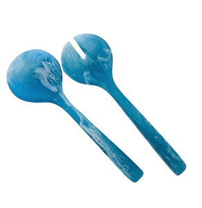 Juego de cuchara para servir y tenedor para ensalada de resina marmoleada naranja, 2 piezas, apto para lavavajillas y juego de utensilios. - Product Image 5