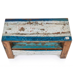 Sustainable Reclaimed Boat Wood TV <b>Cabinet</b> 1 Drawer 12cm Leg Solid Wood <b>Rustic</b> Recycled Timber Entertainment Unit Media Stand - Product Image 4