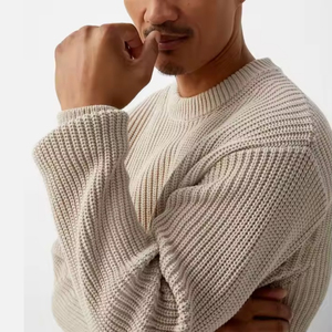 Suéter de punto para hombre, cuello redondo, color sólido, manga larga, suéter acrílico suave y cálido para otoño, corte regular - Product Image 5