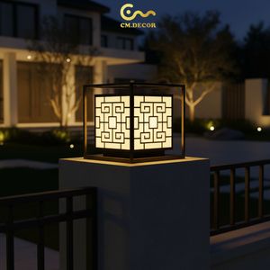 Lampadaire LED géométrique moderne de 12 pouces, lampe à pilier en acier noir étanche pour villa, éclairage extérieur chaleureux pour colonne AC 220V - Product Image 3