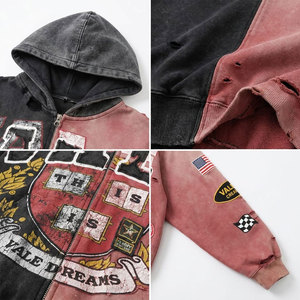 Sudadera con capucha y cremallera extragrande bordada Vale Dreams para hombre, de invierno, con bloques de color, forro polar, estilo casual - Product Image 6