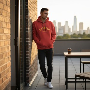 Sweat à capuche Rasheed Mfg Co pour homme, en molleton de coton rouge, coupe décontractée, avec poche avant, style streetwear, pull épais - Product Image 5