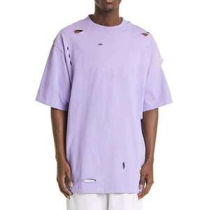 Camiseta de algodón vintage desgastada con efecto descolorido, detalles rotos, tela suave y transpirable, atuendo informal de verano, camiseta de moda para hombre - Product Image 3