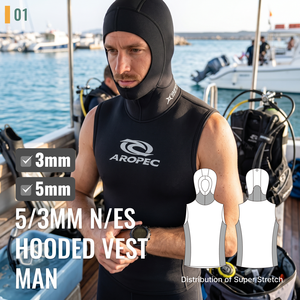 Aropec Gilet à capuche en néoprène 5/3 mm à libération d'air GBS Super Stretch, sous-vêtement de plongée pour homme OEM/ODM - Product Image 2