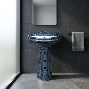 Luxury Floor Standing Granite Public Round Hand Wash Basin Sink with Pedestal Hotel Bathroom Lavabo - Product Image 3
