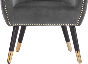 Sillón moderno Arctus de tela gris tapizado con patas de roble malayo negro y dorado para área de espera de hotel. - Product Image 5