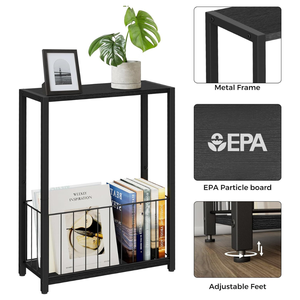 Mesa Auxiliar Estrecha con Porta Revistas y Estante de Almacenamiento, Mesa Auxiliar Delgada para Sala de Estar, Dormitorio, Oficina y Espacios Pequeños - Product Image 2