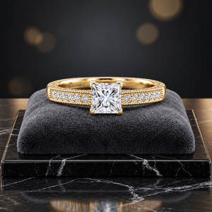 Anillo de Compromiso Solitario de Diamante Cultivado en Laboratorio con Corte Princesa de Lujo, Certificado por IGI, Diamante Redondo, Oro de 10K, 14K, 18K, Plata 925, 935 - Product Image 1