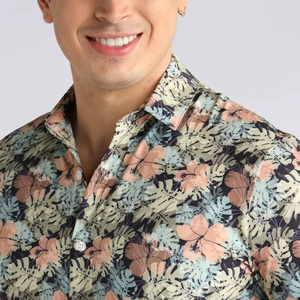 Chemise hawaïenne décontractée à manches courtes, à boutons, respirante, à séchage rapide, anti-humidité, extensible, avec impression de motif et logo personnalisés, très vendue - Product Image 4
