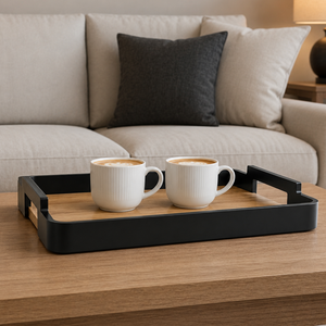 Modern Nordic Bamboo Serving <b>Tray</b> with Black Frame | Lightweight Rectangular <b>Breakfast</b> Platter for Home Kitchen Hotel Dining Use - Product Image 3