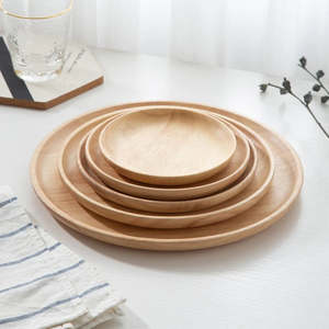 Planche de service ronde en bois d'acacia naturel, plateau de service alimentaire en bois, planche à charcuterie, plateau à fromage, assiette de dîner, cuisine - Product Image 1