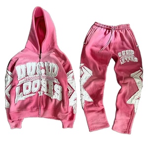 Unisex Solid Casual Christmas Tracksuit Puff Embroidery Elastic Waist Breathable Holiday <b>Sweat</b> <b>Set</b> Custom Winter Streetwear - Product Image 1