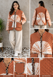 Abrigo Reversible con Capucha, Acolchado con Diseño de Puntos, 100% Algodón Orgánico, Cuello Alto, Manga Larga, para Todas las Temporadas, Cálido e Informal para Mujer - Product Image 5