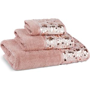 Ensemble de serviettes de bain de luxe moderne 3 pièces Bling Blush : serviette de toilette et serviette de lavage contemporaines Bling Blush pour salle de bain - Product Image 1