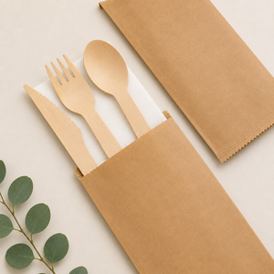 Custom Luxury Kraft <b>Paper</b> <b>Biodegradable</b> Eco-Friendly Cutlery Bags with Twisted Handles and Self Adhesive Seal Bottom Gusset Bags - Product Image 4