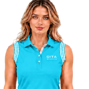 <b>Turquoise</b> Equestrian Sleeveless Patch Collar Polo <b>Shirt</b> for Women Slim Fit Horse Riding Training Top Customized Wholesale - Product Image 3