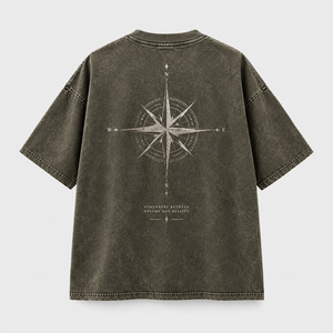 เสื้อยืด Nexfit Oversized Vintage สีน้ำตาลฟอก 100% ผ้าฝ้าย ระบายอากาศ แห้งเร็ว สไตล์สตรีทแวร์ลำลอง แขนสั้น สำหรับทุกเพศ ลายเข็มทิศ - Product Image 2