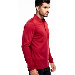 Men's Red Long Sleeve Polo Shirt 100% Cotton Pique Polo T Shirts Men Turn Down Collar Summer Polo Tee Mens - Product Image 4