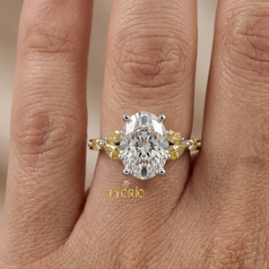 Anillo de Compromiso Solitario de Oro de 14K con Corte Ovalado, Anillo Floral con Diamante Amarillo, Elegante Regalo de Novia para Ella - Product Image 5