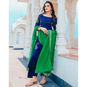 Conjunto de Traje de Gasa de Algodón Azul Rey para Mujer, Talla XS - Product Image 6