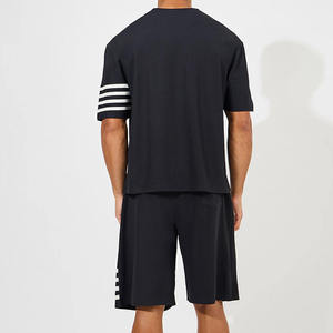 Conjunto Deportivo de Camiseta y Pantalones Cortos de Algodón para Hombre, para Gimnasio, Fitness, Camiseta Negra de Manga Corta, Poliéster/Algodón, Camisetas OEM - Product Image 2