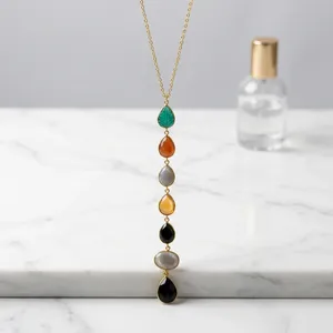 Collar llamativo de latón chapado en oro con cuentas de piedra natural en forma de gota de agua, estilo vintage, joyería de fiesta para mujer, regalo. - Product Image 3