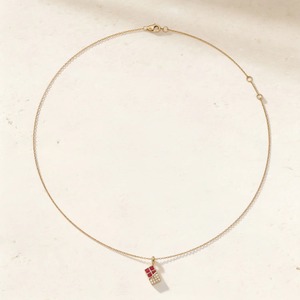 Collar con Colgante de Piedra Roja Geométrica y Diamante Brillante Redondo de 0.070CT en Oro Rosa de 9K para Mujer, Joyería Fina y Delicada - Product Image 1