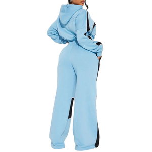 Survêtement à capuche pour femme, bleu clair, avec blocs de couleur, coupe ample, longueur intégrale, avec poches latérales, style streetwear, pour le printemps - Product Image 2