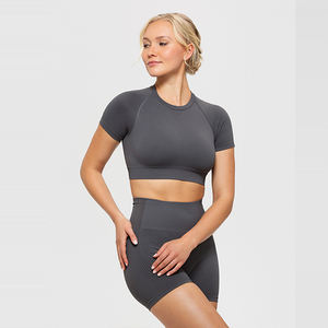 Top Deportivo Corto para Mujer, Compresivo, Transpirable, 100% Algodón, Manga Corta, Corte Ajustado, para Entrenamiento, Running y Ejercicio en Verano - Product Image 2