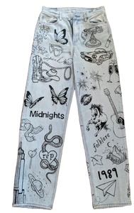 Custom Made High Waist Hip Hop Denim Jeans Acid Wash Laser Print Digital Print Distress Embroidered Water Print - Product Image 2