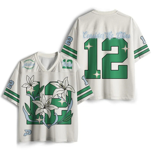 Maillot de football Christian Lily Flower, chemise de sport en maille surdimensionnée à thème religieux, numéro personnalisé 12, streetwear religieux OEM - Product Image 1