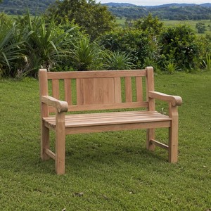 Solid Teak Wood <b>2</b> <b>Seater</b> Patio <b>Bench</b> Traditional Design Durable Outdoor Courtyard Furniture Slatted Seat Model BEN10 - Product Image 1