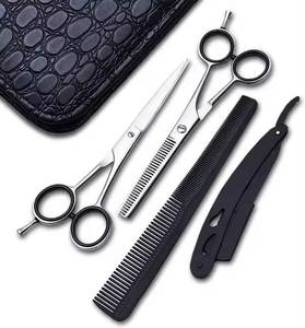 Ensemble de ciseaux de coiffure professionnels avec lames en acier inoxydable tranchantes, peigne pour droitiers dans un étui noir - Product Image 5