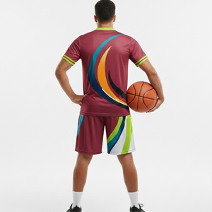 Uniforme de Baloncesto y Fútbol Color Granate con Combinación de Otros Colores, Camiseta de Manga Corta y Pantalones Cortos de Tela de Poliéster de Alta Calidad - Product Image 4