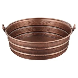 Large Hammered Copper Beverage Tub with Side Handles Round Metal Wash Tub Ice Bucket <b>Basin</b> Bathroom Vessel Sink Outdoor Cooler - Product Image 1