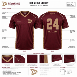 High Performance Mens <b>Maroon</b> Gold Cornhole Uniforms Embroidered Pique Sportswear <b>Maroon</b> Gold Polyester Pique Activewear - Product Image 2