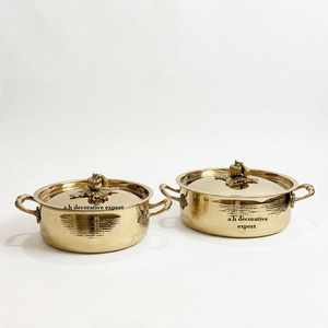 Modern Gold Hammered Metal Casserole Double-Handle <b>Buffet</b> <b>Server</b> with Pumpkin Motif Luxury Wedding & Event Catering Supplies - Product Image 4