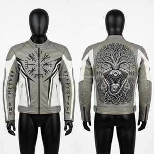 Blouson en cuir de course color block multi-panneaux graphique, équipement moto pour motards, fournisseur Pays-Bas Belgique Australie, tenue sportive - Product Image 2