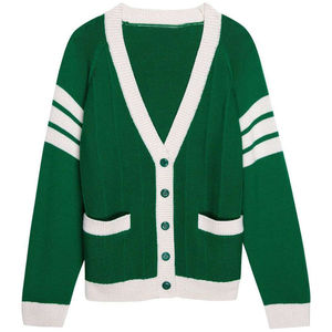 Cardigan en maille vert à col en V épais et respirant anti-plis pour homme, pull à manches longues de couleur unie, double boutonnage, idéal pour l'hiver - Product Image 1