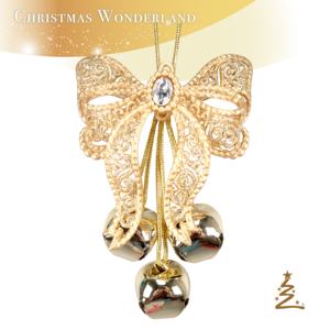 Décoration de Noël et du Nouvel An en gros, métal plaqué or, argent et brun brillant, 35 mm, 3 pièces - Cluster Jingle Acrylic Filigree Bow Ornt - Product Image 2